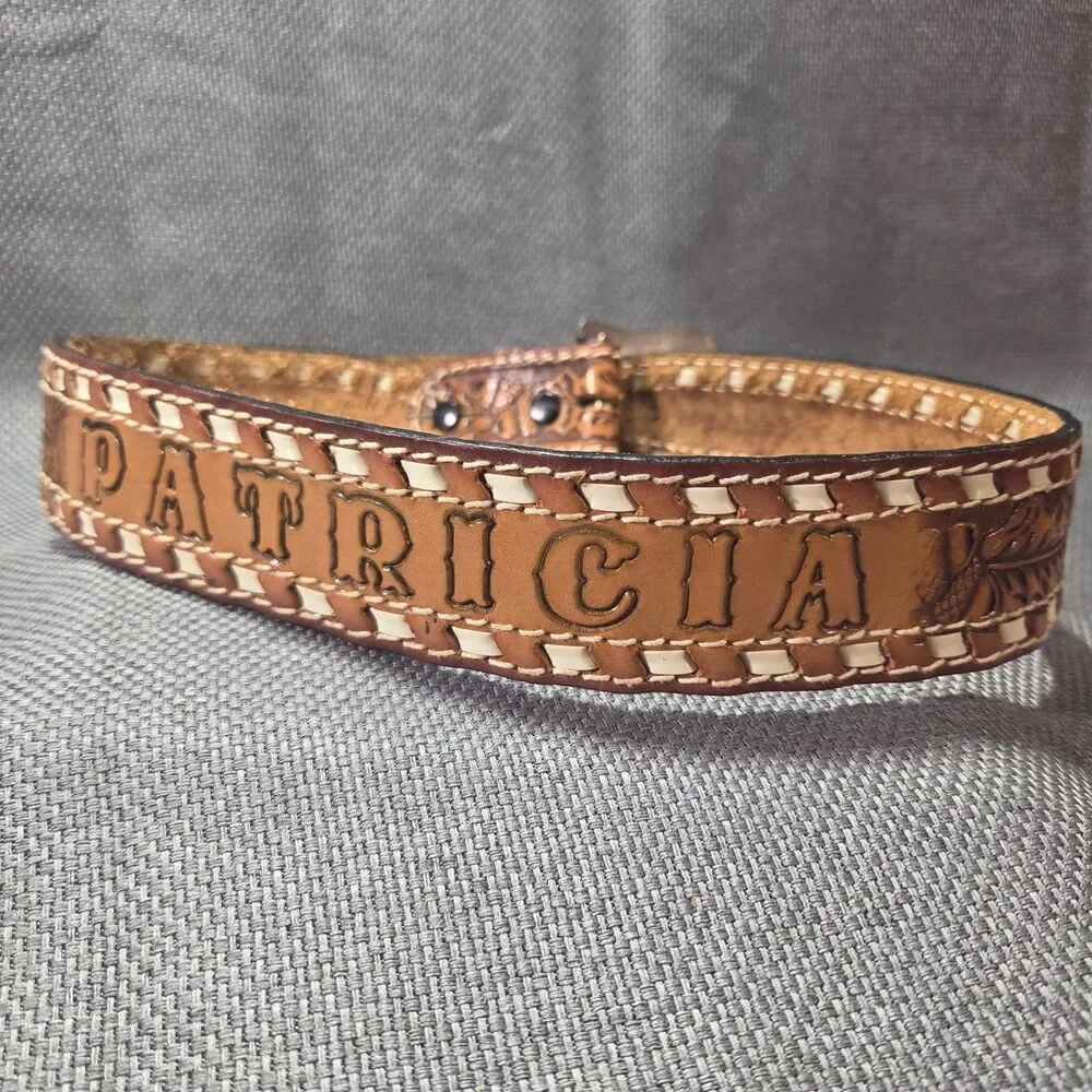 Vintage Western Hand Tooled Leather Belt Womens Small 